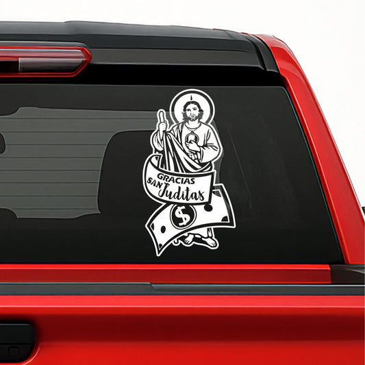 San Judas Tadeo Money Sticker – Saint Jude Prosperity Vinyl Decal for Cars & Trucks