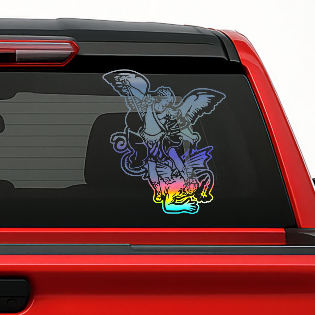 San Miguel Arcángel Holographic Decal – Saint Michael Archangel Vinyl Sticker for Cars & Windows