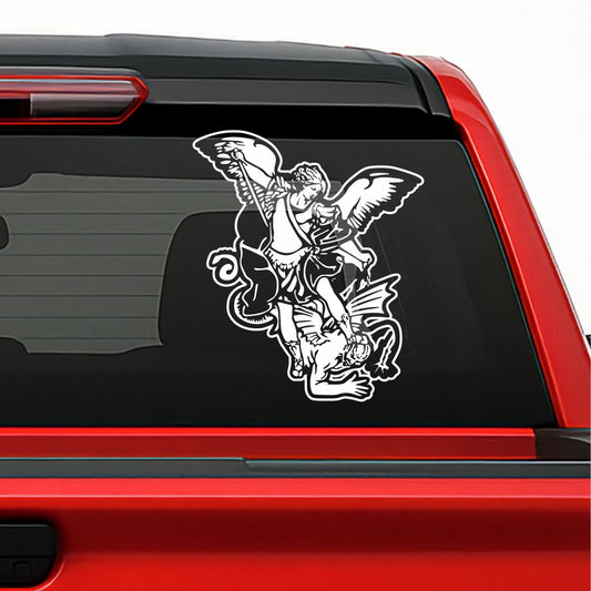 San Miguel Arcángel Holographic Decal – Saint Michael Archangel Vinyl Sticker for Cars & Windows
