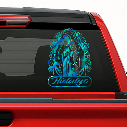 Virgen de Guadalupe Holographic Decal – Personalized with Any Mexican State / Sticker Personalizado con Estados de México