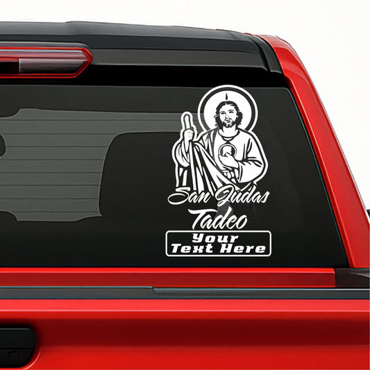 San Judas Tadeo Holographic Decal – Custom Text / Sticker Personalizado con Tu Nombre, Apellido etc.