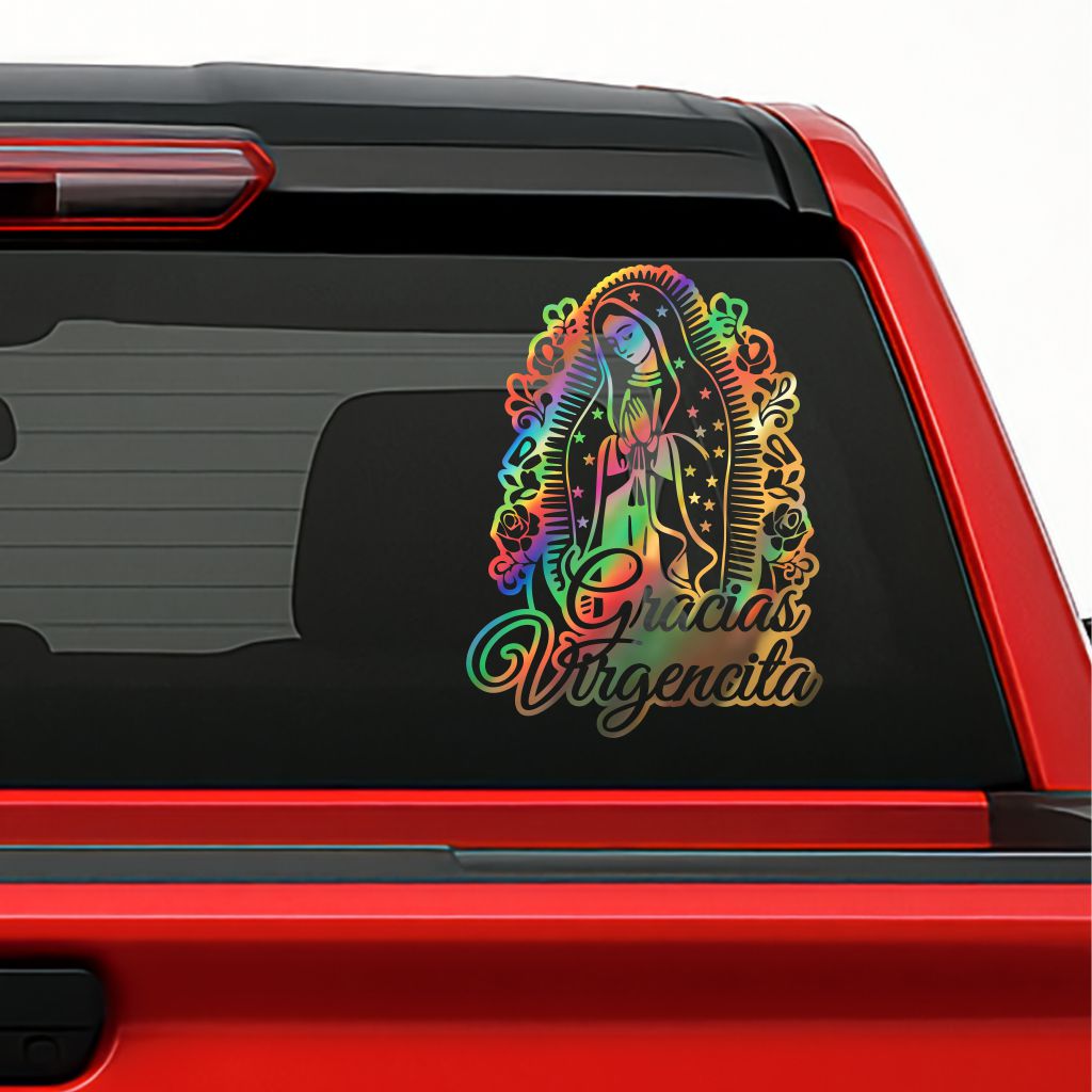 Gracias Virgencita Sticker – Virgen de Guadalupe Vinyl Decal for Cars, Laptops & Home Decoration