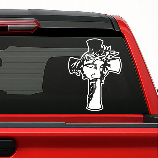 Cruz con Cristo Sticker / Holographic Jesus Cross Decal – Religious Vinyl for Car, Truck & Window Decoration