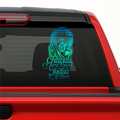 San Judas Tadeo Car Decal – Gracias San Judas Vinyl Sticker for Cars, Trucks & Windows