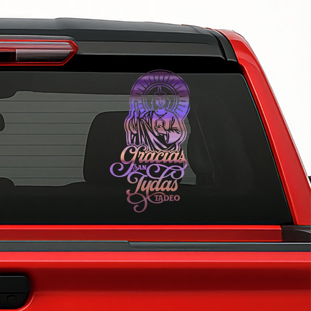 San Judas Tadeo Car Decal – Gracias San Judas Vinyl Sticker for Cars, Trucks & Windows