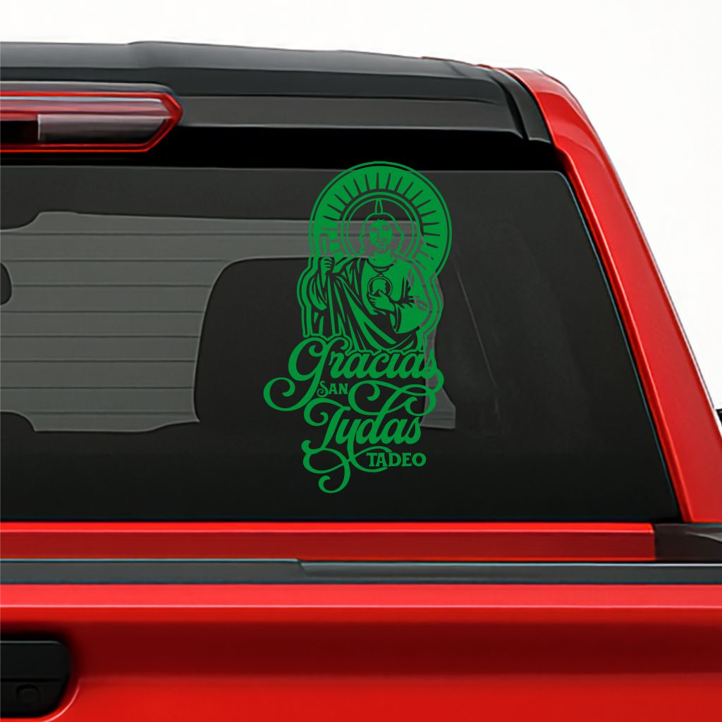 San Judas Tadeo Car Decal – Gracias San Judas Vinyl Sticker for Cars, Trucks & Windows