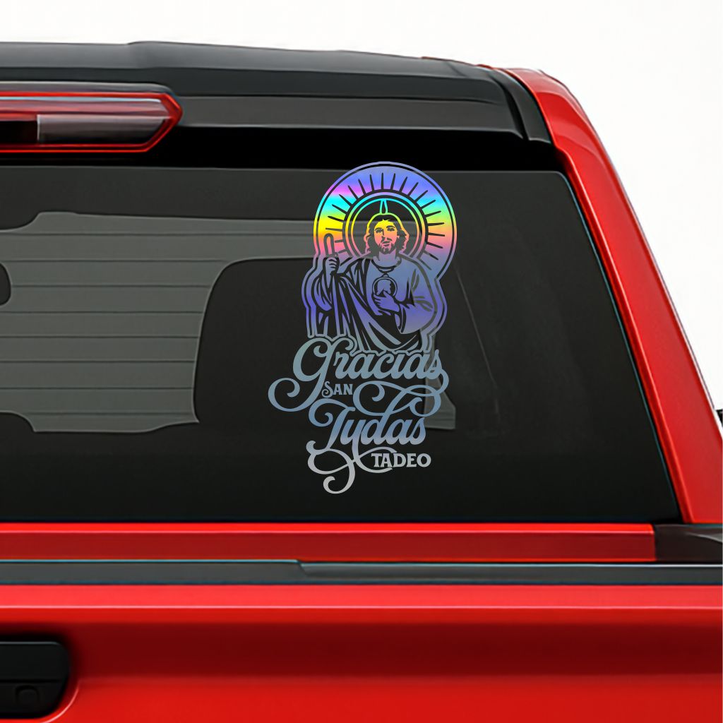 San Judas Tadeo Car Decal – Gracias San Judas Vinyl Sticker for Cars, Trucks & Windows