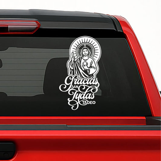 San Judas Tadeo Car Decal – Gracias San Judas Vinyl Sticker for Cars, Trucks & Windows