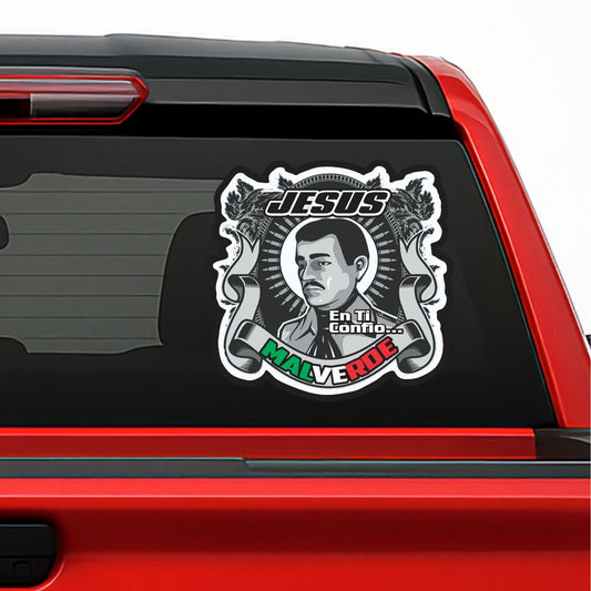 Jesus Malverde Sticker / Calcomanía – Mexican Folk Saint Vinyl Decal for Car, Truck & Window
