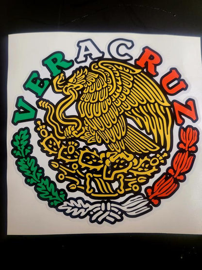 Escudo México / Mexican Coat of Arms Decal – State Letters in Flag Colors / Sticker con Nombre de Estado y Colores de la Bandera