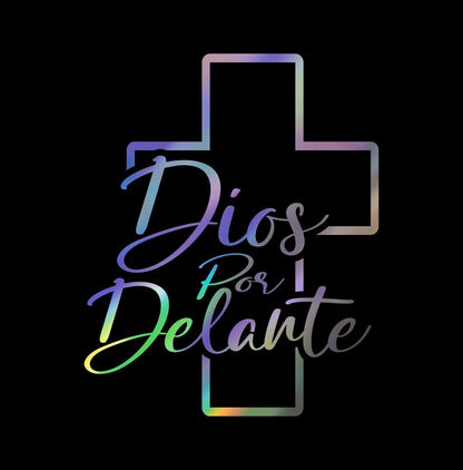 Dios por Delante Vinyl Decal – Cross Outline Design / Sticker en Vinil con Cruz Minimalista
