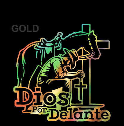 Dios por Delante Cowboy Sticker – Religious Vinyl Decal for Car/Window