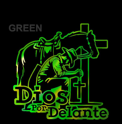 Dios por Delante Cowboy Sticker – Religious Vinyl Decal for Car/Window