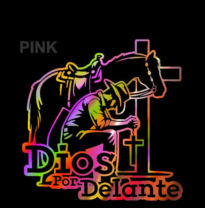 Dios por Delante Cowboy Sticker – Religious Vinyl Decal for Car/Window