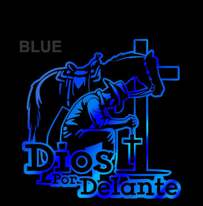 Dios por Delante Cowboy Sticker – Religious Vinyl Decal for Car/Window