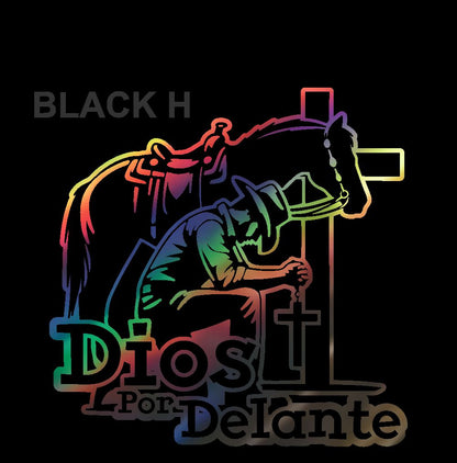 Dios por Delante Cowboy Sticker – Religious Vinyl Decal for Car/Window
