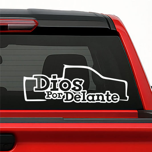 Troka Dios por Delante Sticker / Holographic Truck Decal – Faith Vinyl for Car, Pickup & Window Decoration
