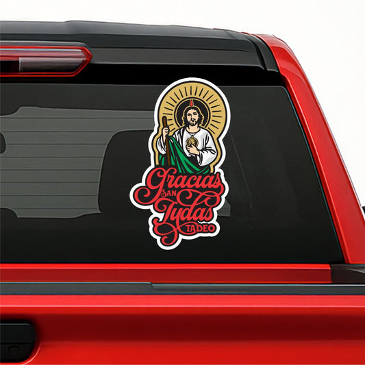 San Judas Tadeo Printed Decal – Gracias Design / Sticker Impreso con Frase “Gracias San Judas