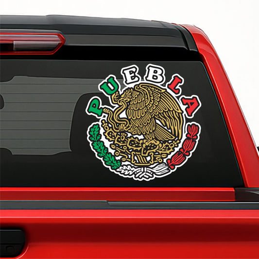 Escudo México / Mexican Coat of Arms Decal – State Letters in Flag Colors / Sticker con Nombre de Estado y Colores de la Bandera