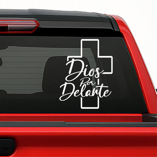 Dios por Delante Vinyl Decal – Cross Outline Design / Sticker en Vinil con Cruz Minimalista