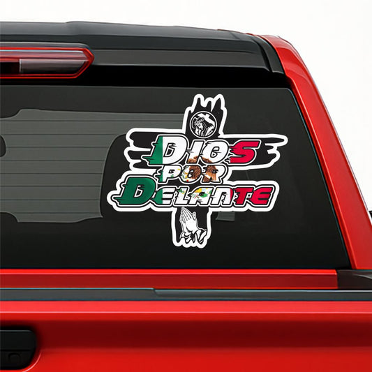 Dios por Delante Sticker – 5 Countries Flag Decal / Calcomanía Religiosa con Banderas de México, Guatemala, Honduras, El Salvador y USA