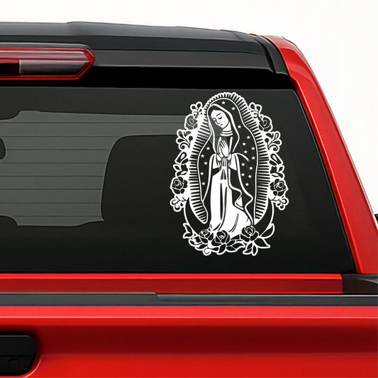 Virgen de Guadalupe Sticker – Religious Vinyl Decal for Car, Window or Laptop (Con Rosas)